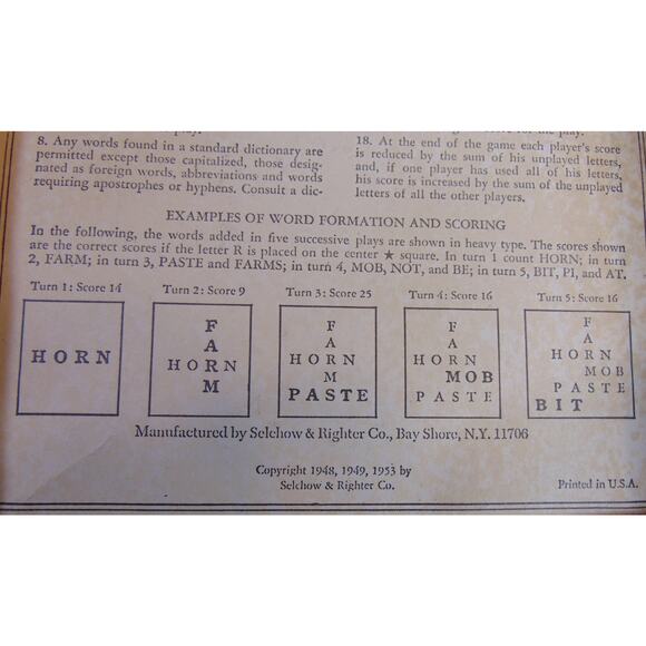 Scrabble Vintage 1953 Selchow & Righter Crossword Board Game Complete 100 Tiles - Picture 3 of 14